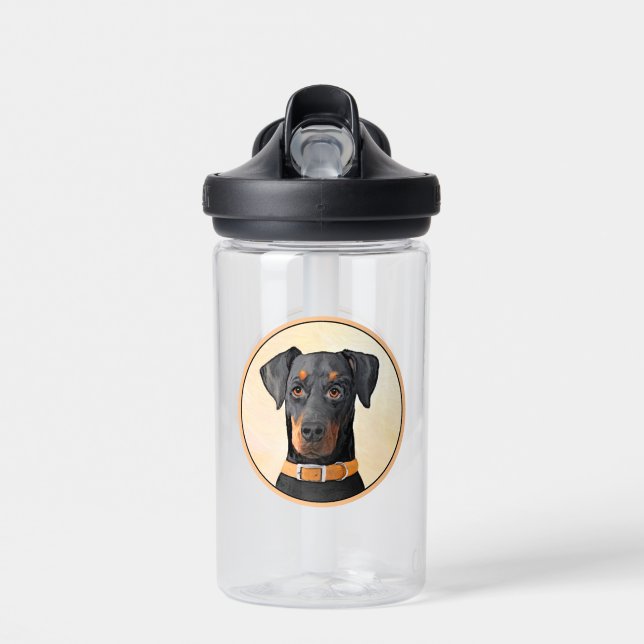 Doberman Pinscher Uncropped Painting Original Art Water Bottle (Front)