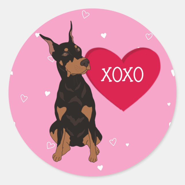 Doberman Pinscher Valentines Day  Classic Round Sticker (Front)