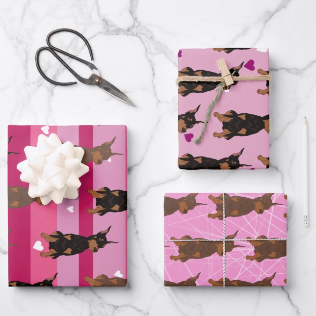 Doberman Pinscher Valentines Day Wrapping Paper Sheet (Front)