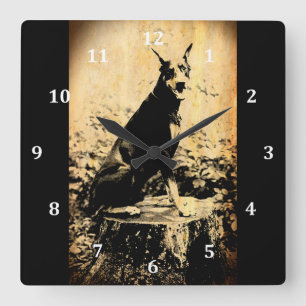 Doberman Pinscher Vintage Old Photo Square Wall Clock