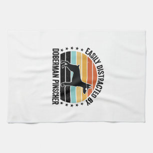 Doberman Pinscher Vintage Sunset Graphic Tee Desig Tea Towel