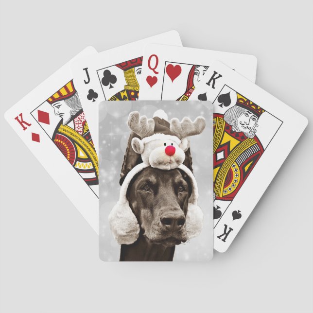 Doberman Pinscher Winter Portrait Playing Cards (Back)