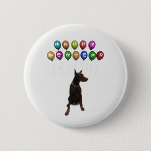 Doberman Pinscher wishing Happy New Year 2016 6 Cm Round Badge