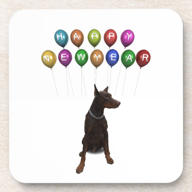 Doberman Pinscher wishing Happy New Year 2016 Coaster (Front)