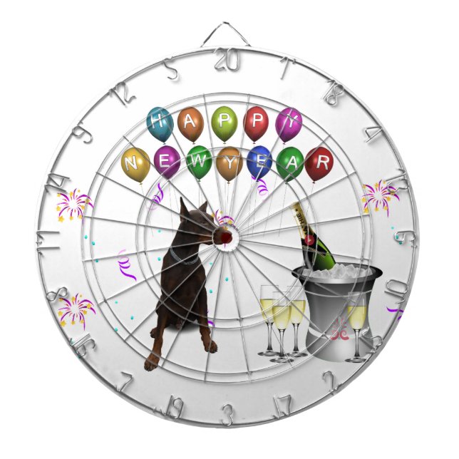 Doberman Pinscher wishing Happy New Year 2016 Dartboard (Front)
