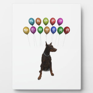 Doberman Pinscher wishing Happy New Year 2016 Plaque