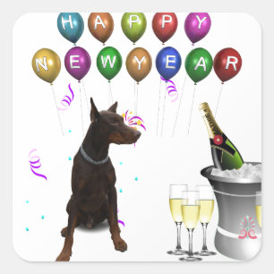 Doberman Pinscher wishing Happy New Year 2016 Square Sticker