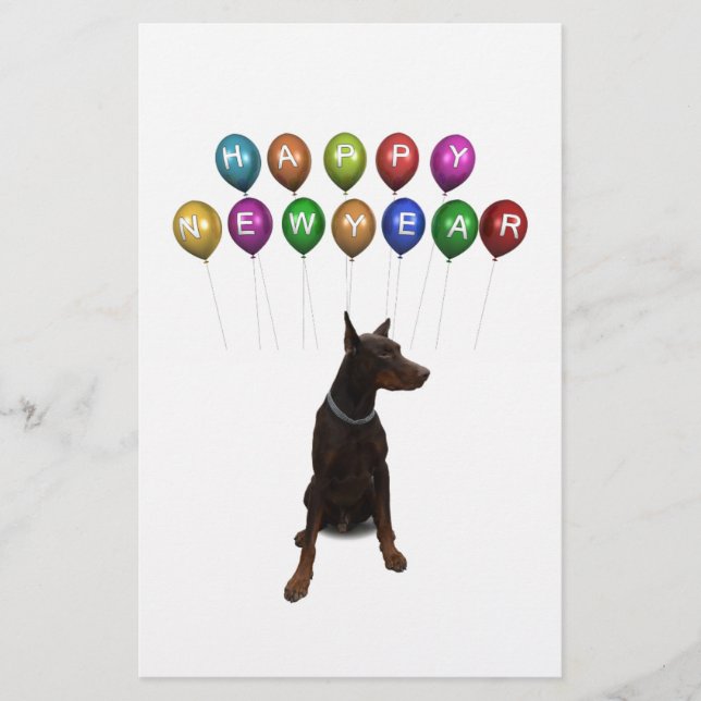 Doberman Pinscher wishing Happy New Year 2016 Stationery (Front)