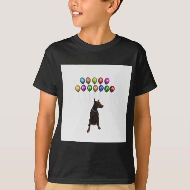 Doberman Pinscher wishing Happy New Year 2016 T-Shirt (Front)