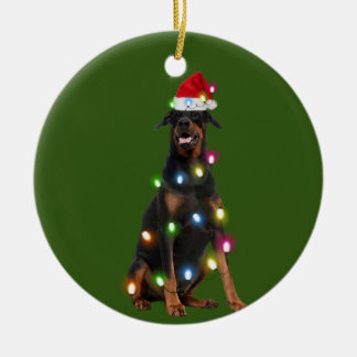 Doberman Pinscher With Christmas Scafts Sant Ceramic Tree Decoration