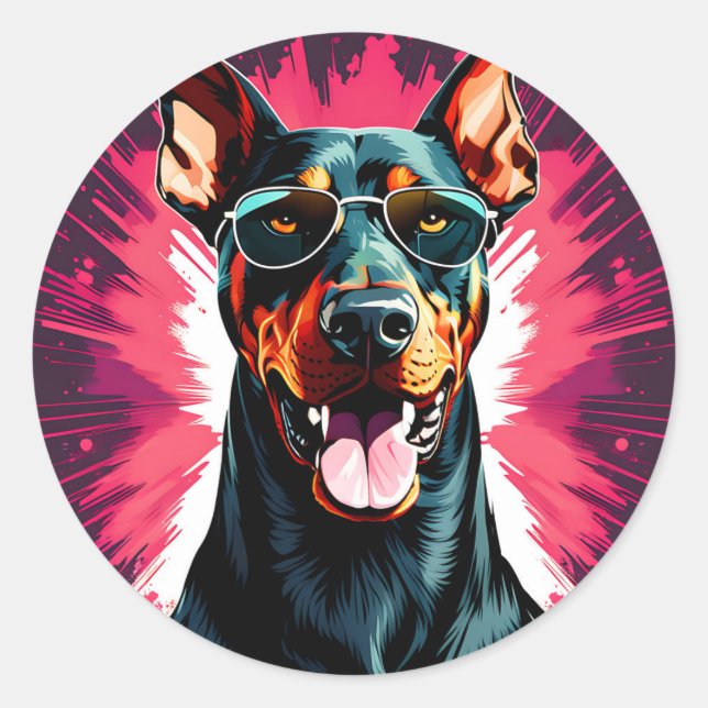 Doberman Pinscher With Sunglasses Classic Round Sticker (Front)