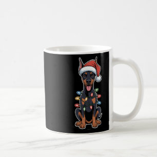 Doberman Pinscher Wrapped In Christmas Lights Coffee Mug