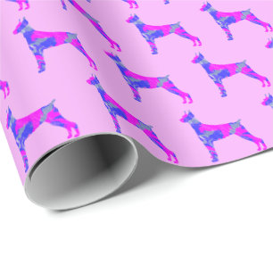 Doberman Pinshe Dog Silhouette Pink/Blue Pink Gift Wrapping Paper