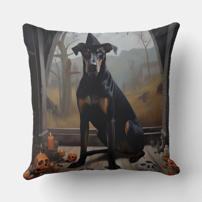 Doberman Pumpkins Halloween Scary Cushion (Back)