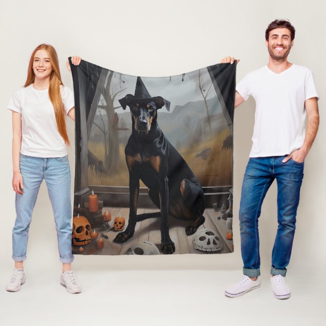 Doberman Pumpkins Halloween Scary Fleece Blanket (In Situ)