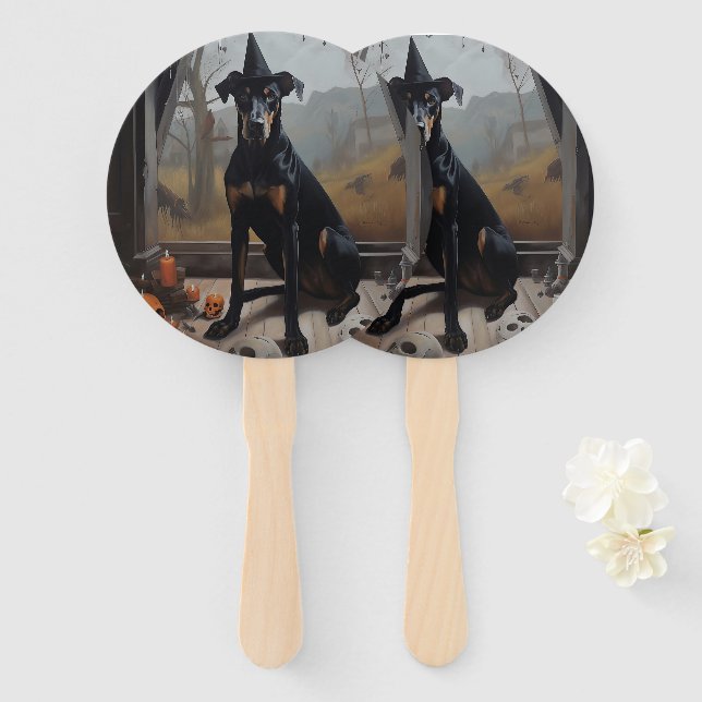 Doberman Pumpkins Halloween Scary Hand Fan (Front and Back)
