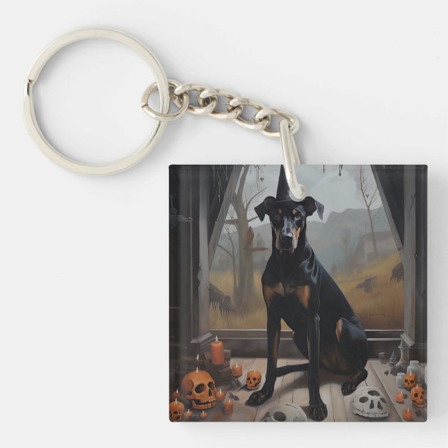 Doberman Pumpkins Halloween Scary Key Ring (Front)
