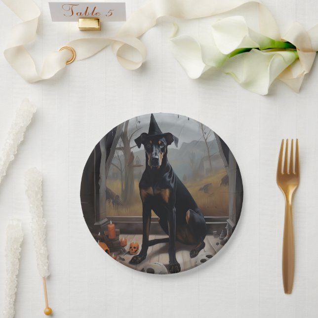 Doberman Pumpkins Halloween Scary Paper Plate (Wedding)
