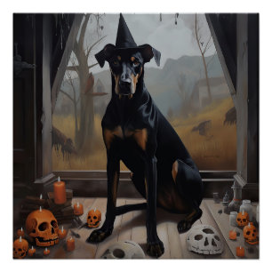 Doberman Pumpkins Halloween Scary Poster