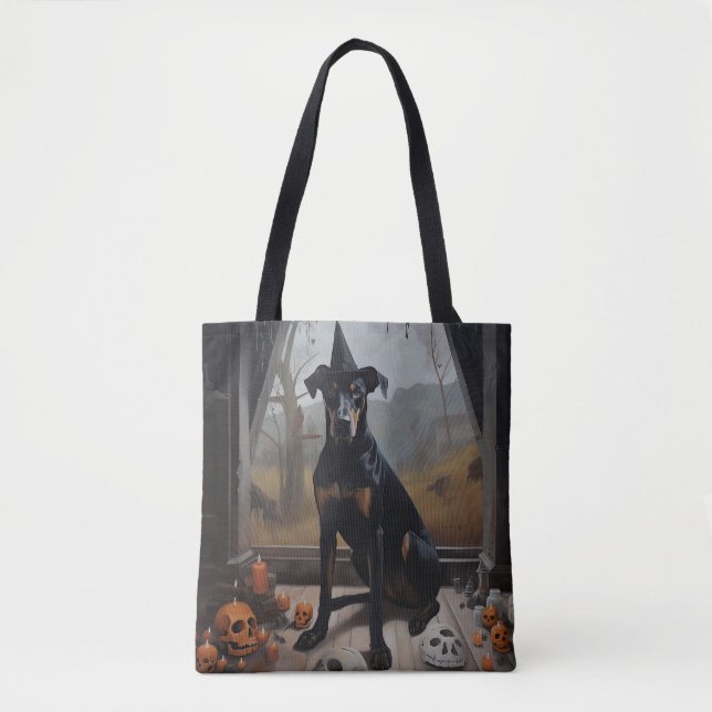 Doberman Pumpkins Halloween Scary Tote Bag (Front)