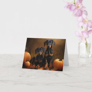 Doberman Puppy Autumn Delight Pumpkin Card