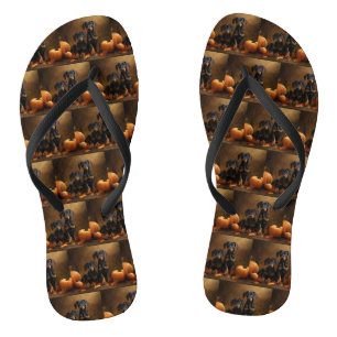 Doberman Puppy Autumn Delight Pumpkin  Flip Flops