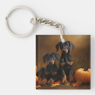 Doberman Puppy Autumn Delight Pumpkin  Key Ring