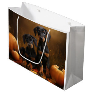 Doberman Puppy Autumn Delight Pumpkin  Large Gift Bag