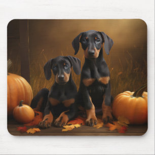 Doberman Puppy Autumn Delight Pumpkin  Mouse Mat
