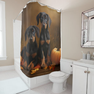 Doberman Puppy Autumn Delight Pumpkin  Shower Curtain