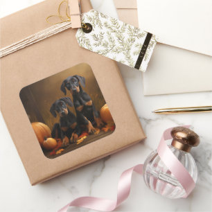 Doberman Puppy Autumn Delight Pumpkin  Square Sticker