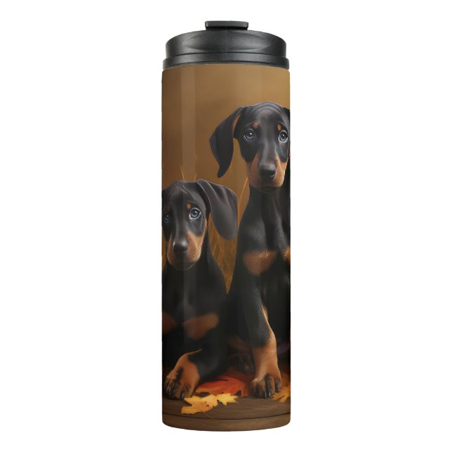 Doberman Puppy Autumn Delight Pumpkin  Thermal Tumbler (Front)