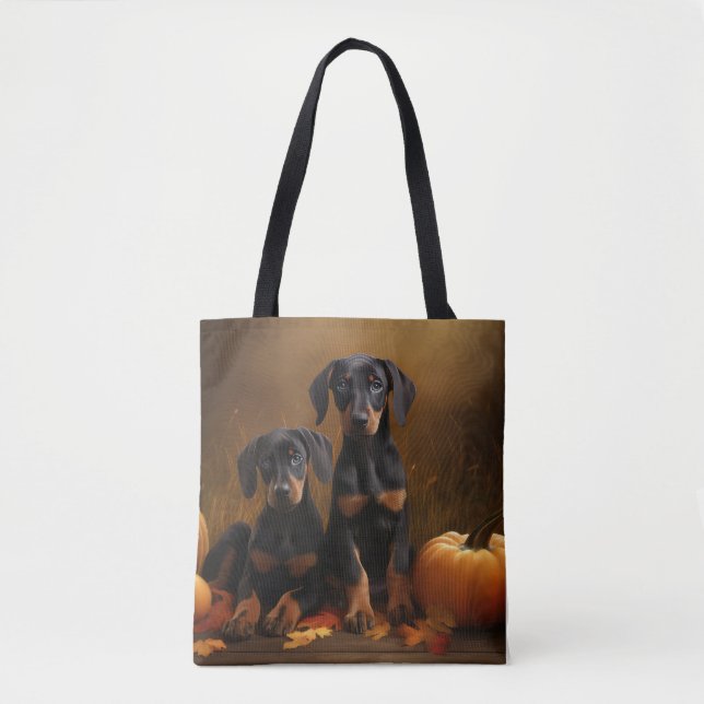 Doberman Puppy Autumn Delight Pumpkin  Tote Bag (Front)