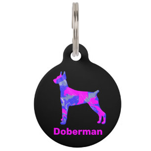 Doberman Puppy Dog Hot Pink and Blue Pet Tag