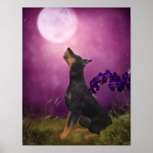 Doberman Purple Fantasy Orchids Dog Poster