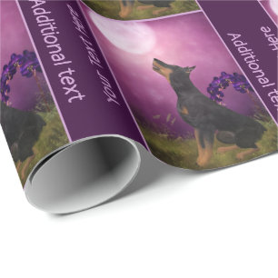 Doberman Purple Moon Fantasy Dog Art Personalised Wrapping Paper