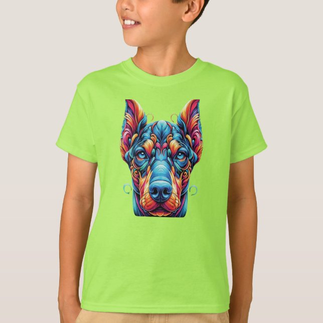 Doberman Rainbow Colourful T-Shirt (Front)