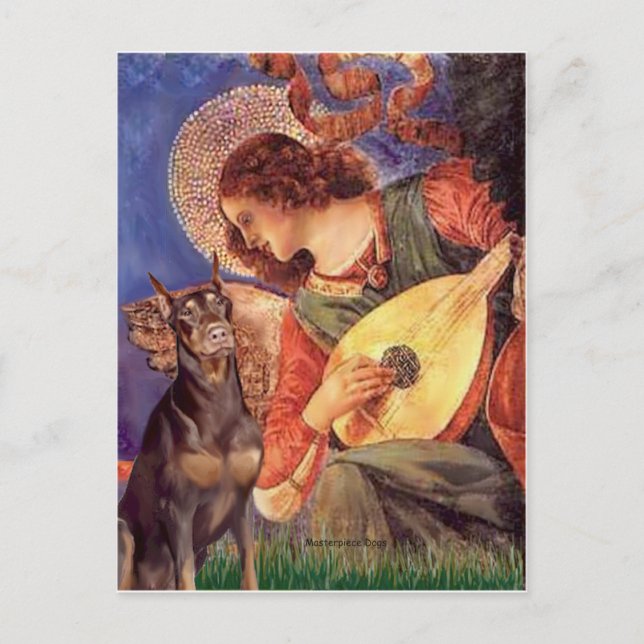 Doberman (red) - Mandolin Angel Postcard (Front)