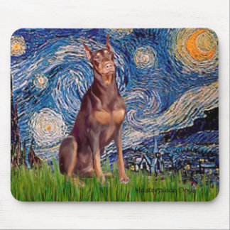 Doberman (red) - Starry Night Mouse Mat