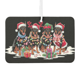 Doberman Santa hat antlers elf Christmas lights Car Air Freshener