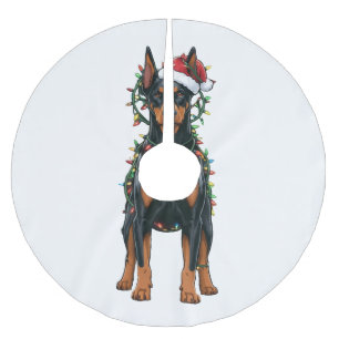 Doberman Santa Hat Christmas Lights Funny Holiday Brushed Polyester Tree Skirt