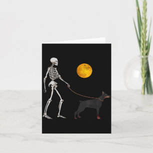 Doberman Skeleton Dog Walking Halloween Costume Card