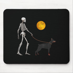 Doberman Skeleton Dog Walking Halloween Costume Mouse Mat