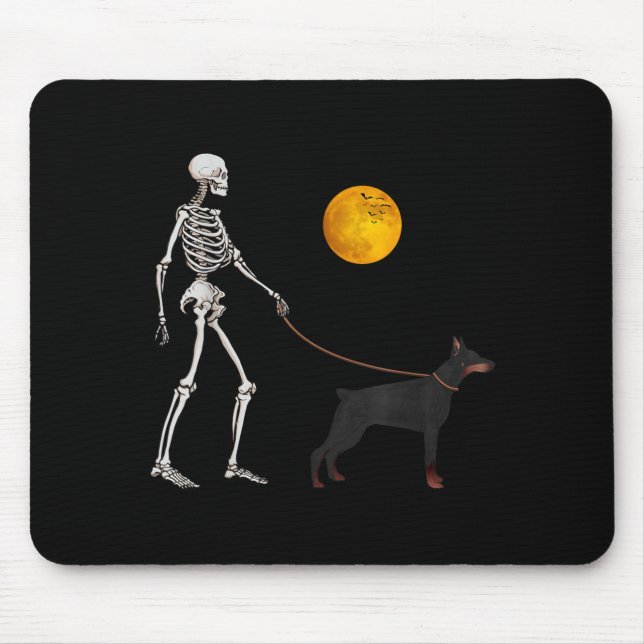 Doberman Skeleton Dog Walking Halloween Costume Mouse Mat (Front)