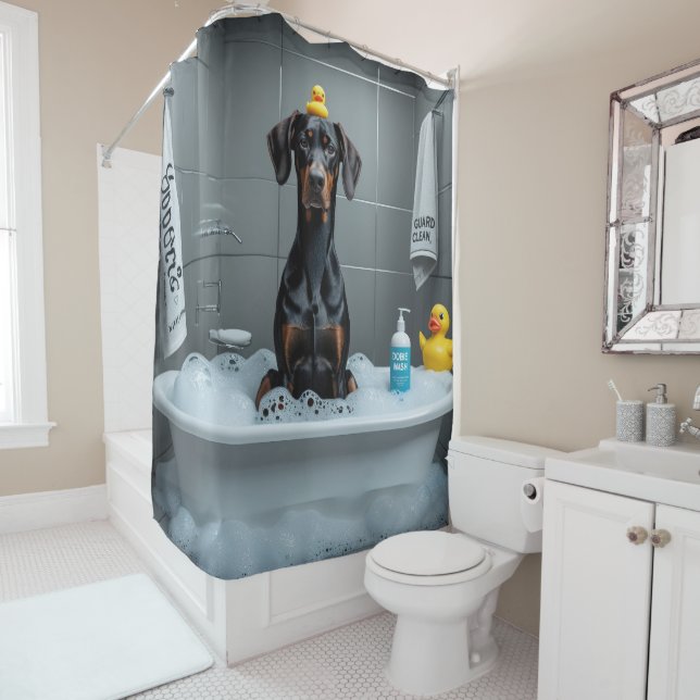 Doberman Sloppy Sleepy Cute Funny  Shower Curtain (In Situ)