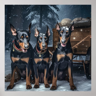 Doberman Snowy Sleigh Christmas Decor 
