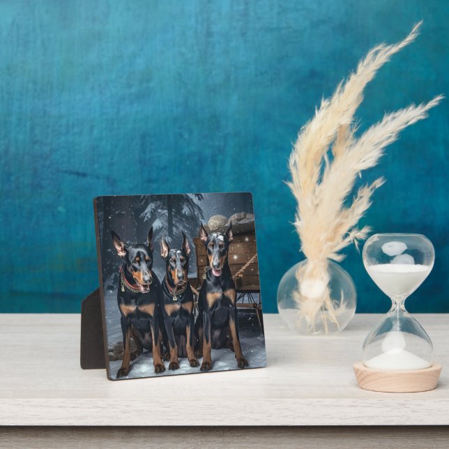 Doberman Snowy Sleigh Christmas Decor  Plaque (Insitu)