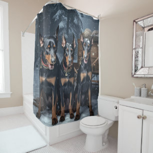 Doberman Snowy Sleigh Christmas Decor Shower Curtain