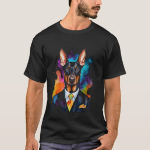 Doberman Suit Dog Colourful Funny Animal Art Print T-Shirt