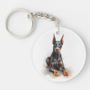 Doberman Watercolor Art Key Ring